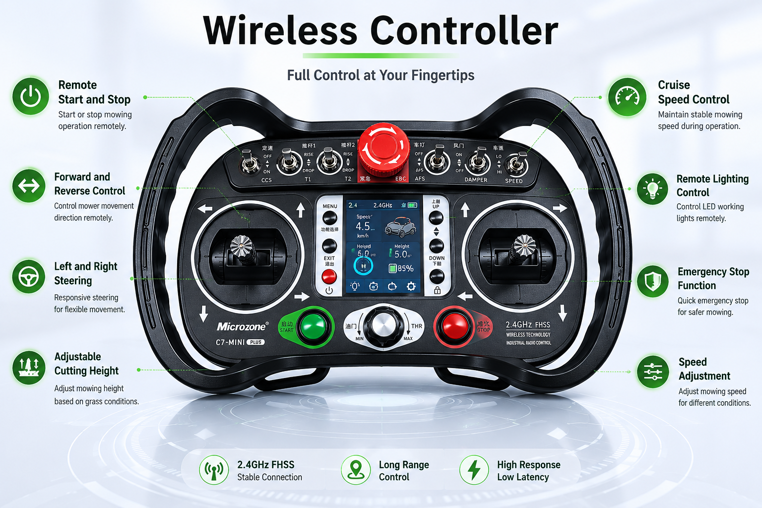 wireless remote controller for electric lawn mower operation